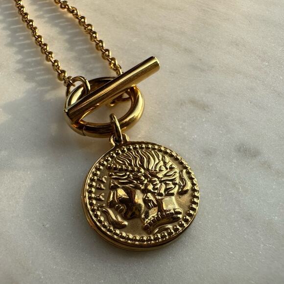 Gold Coin Minimalist Brass 18K Gold Plated Gold Chain Charm Necklace - Picture 5 of 5